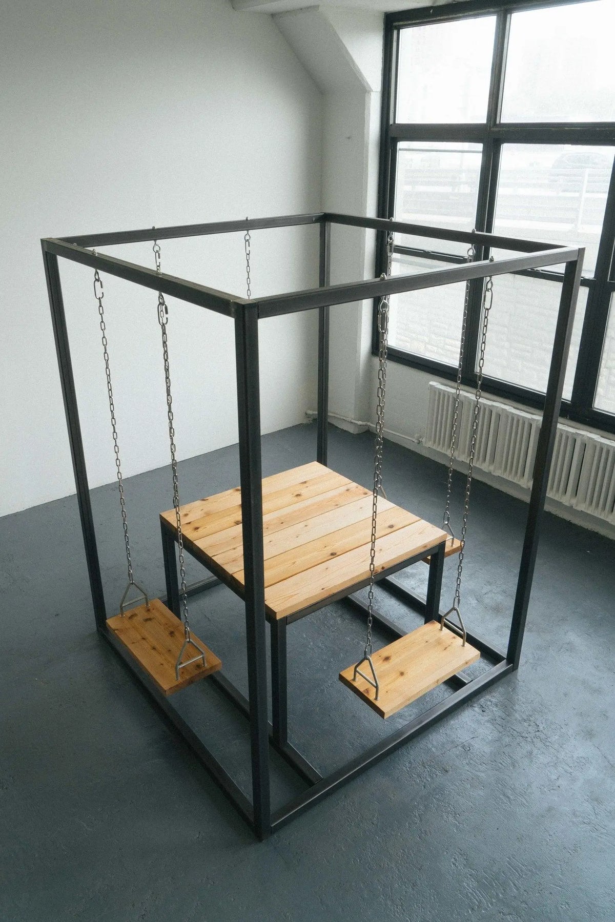 Outdoor Beech Wood Table Swing with Durable Black Iron Frame – Perfect for Parties and Gatherings