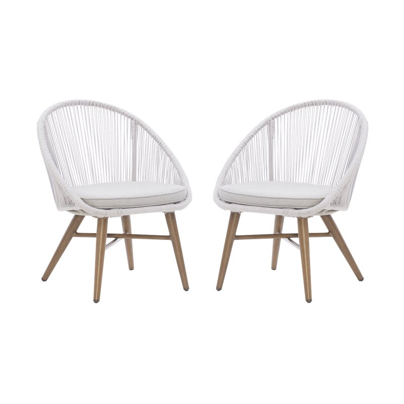 Sermony rope set of 2 chairs and a wooden table in white