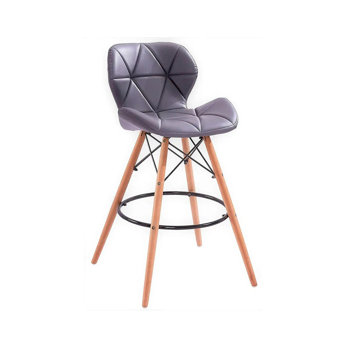 Modern upholstered leather bar chair with beech wood legs - RYL-035