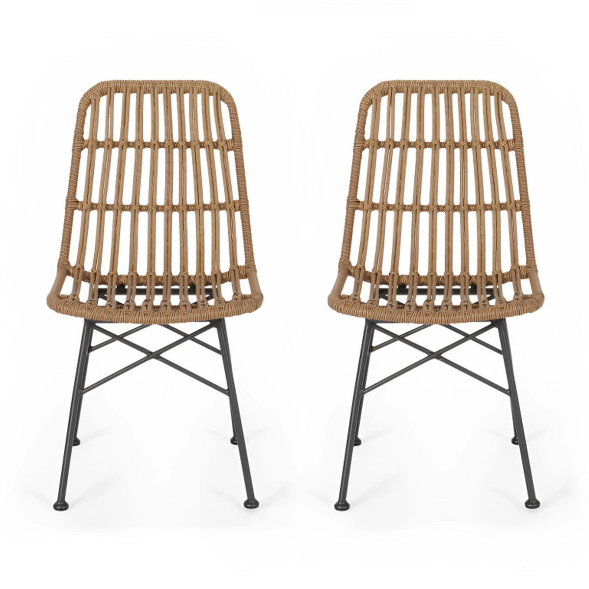Brita set of 2 rattan bamboo chairs for restaurants and cafes in beige