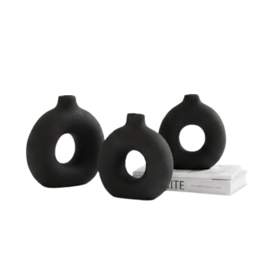 Set of 3 Black Ceramic Vases for Modern Decor KHK-049