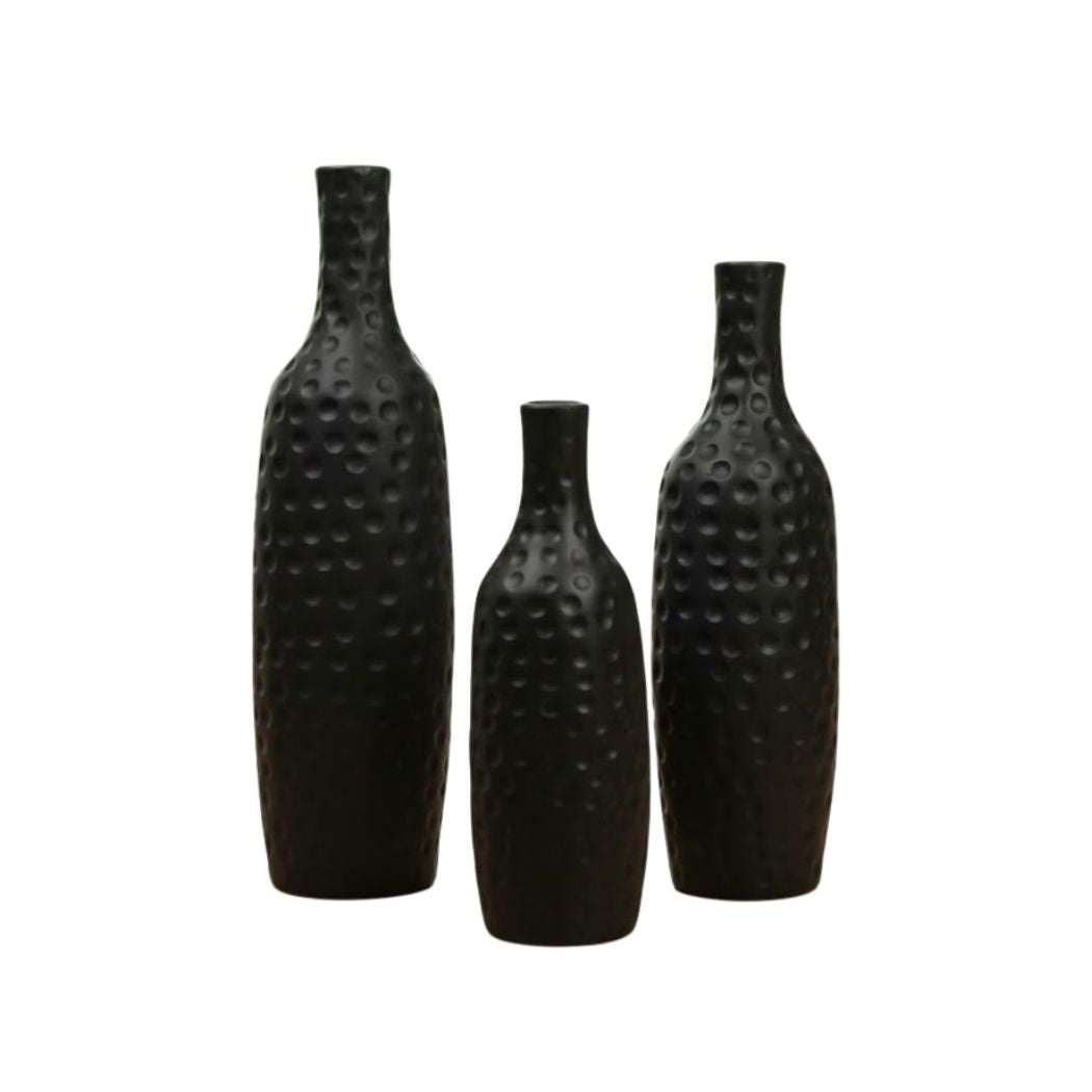 Set of 3 Black Tall Ceramic Vases for Luxury Decor KHK-050