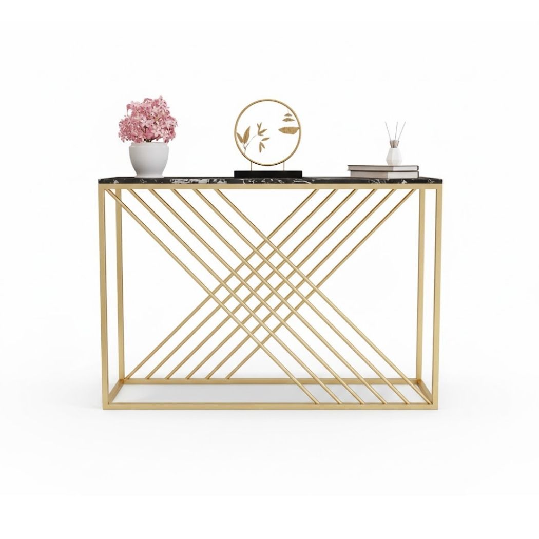 Console with marble top and iron frame for modern decor REL-029