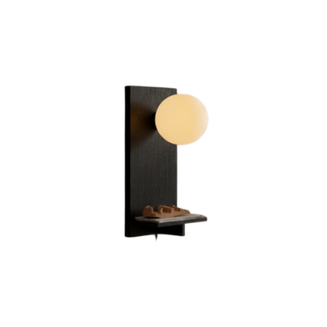 Wall sconce natural wood + imported glass crystal matte black paint – model SKN-040 from Oscar Furniture