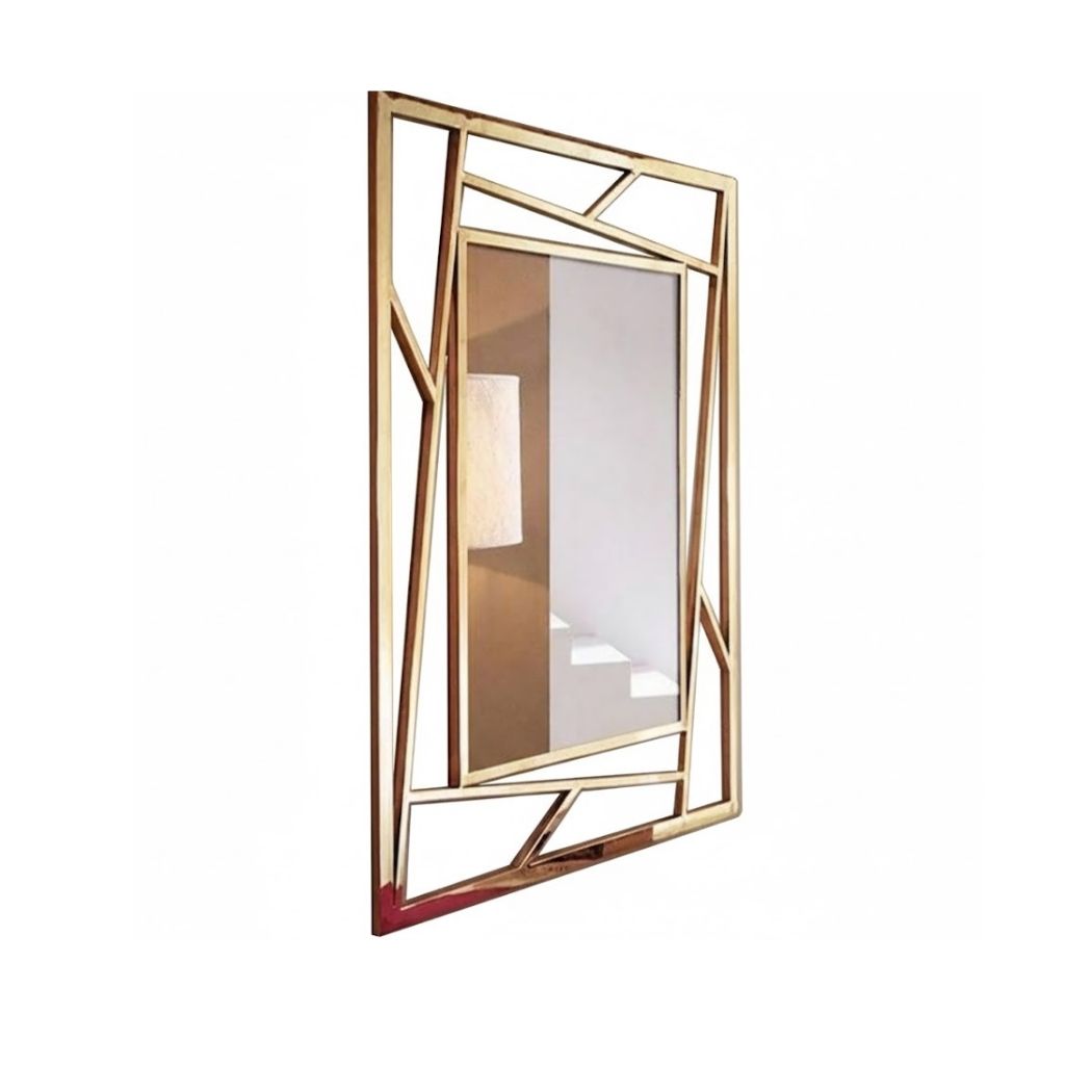 Floor mirror with reflective glass surface and iron frame for modern decor REL-044
