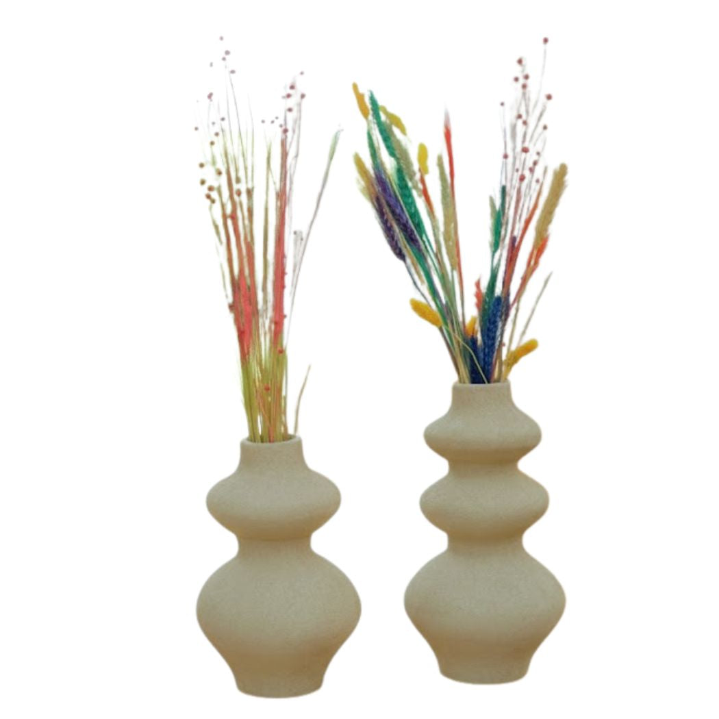 Set of 2 Beige Gradient Ceramic Vases with Elegant Vertical Design – KHK-026