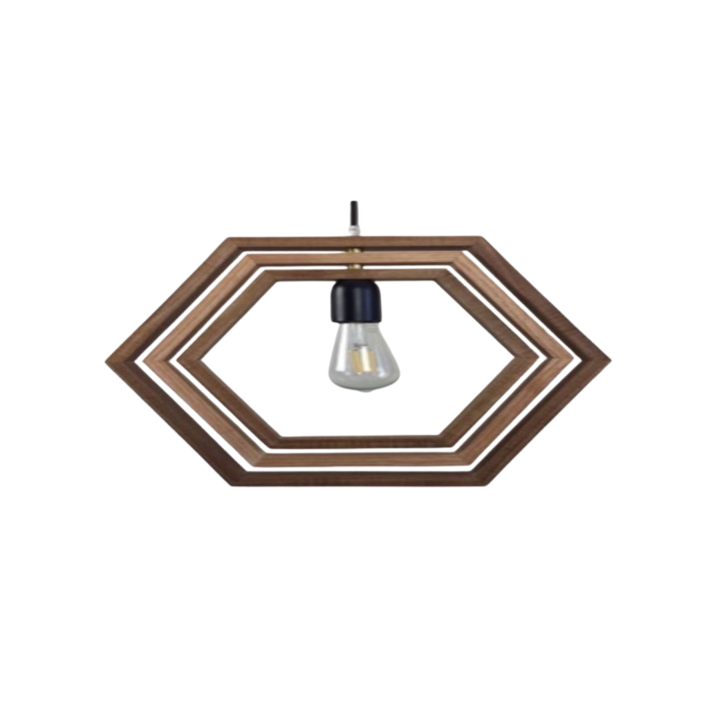 Single Ceiling Pendant with Three Movable Interiors Natural Wood Light and Dark Brown Paint – Model SKN-034 from Oscar Furniture
