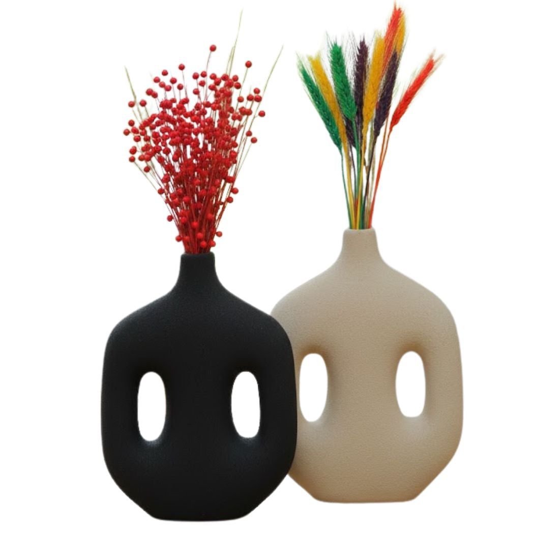 Set of 2 Multicolored Ceramic Vases with Elegant Symmetrical Design – KHK-034