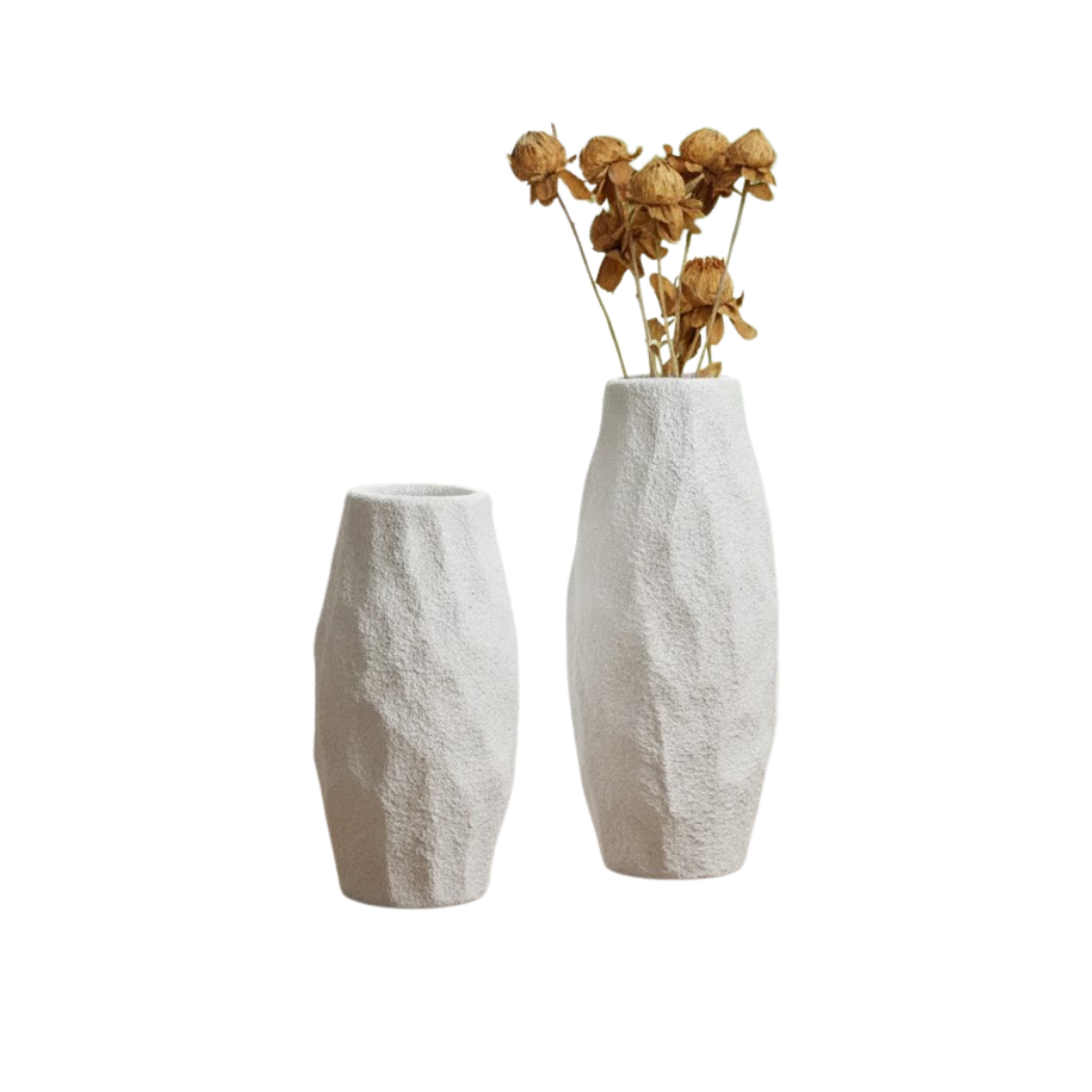Set of 2 White Ceramic Vases for Modern Decor KHK-047