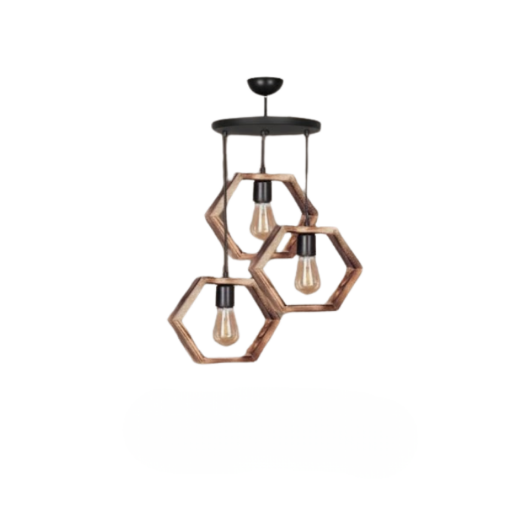 Triple Natural Wood Ceiling Pendant with Transparent Insulating Paint – Burnt Wood Style – Model SKN-031 from Oscar Furniture