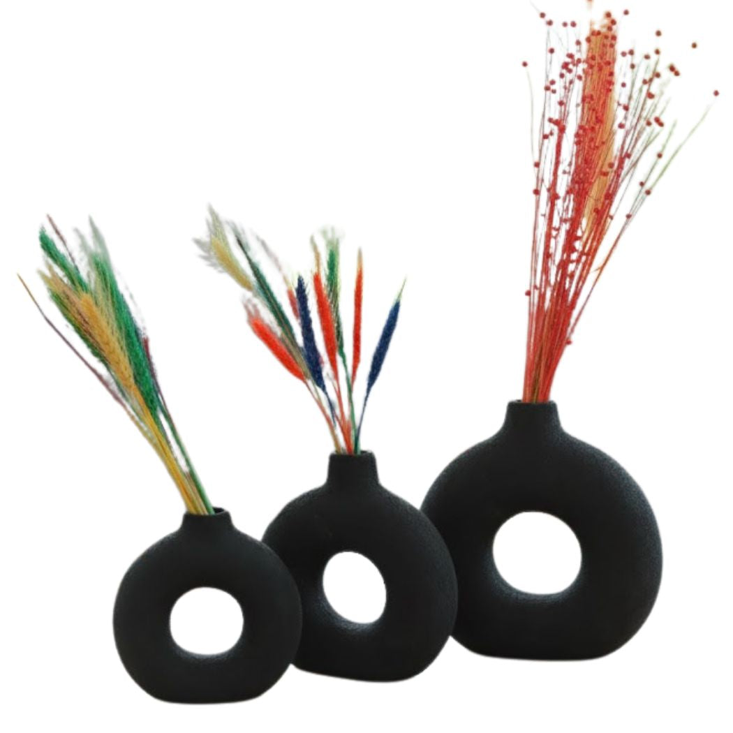 Set of 3 Ceramic Vases with Harmonious Gradient in Black – KHK-036