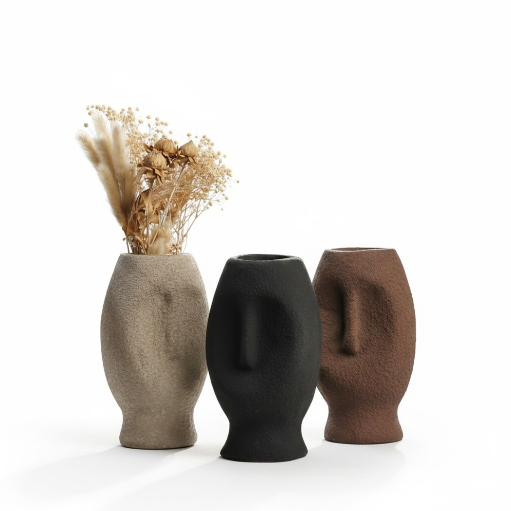 Set of 3 Ceramic Vases with Coordinated Multicolor Design – KHK-002