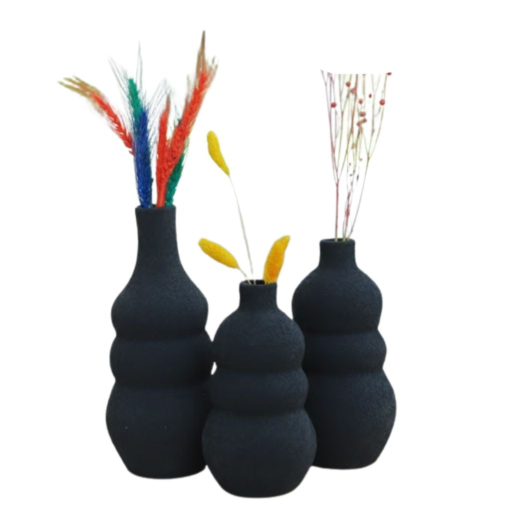 Set of 3 Black Gradient Elegant Pottery Vases – KHK-023