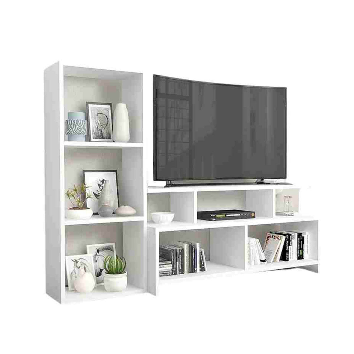 Wrenshal TV unit with 3 shelves and a side stand made of MDF wood