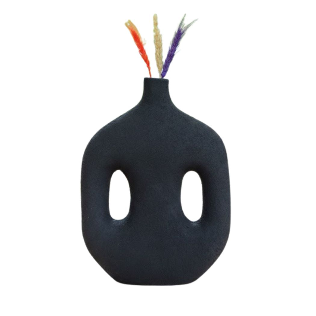 Black Ceramic Vase with Bold Modern Design – KHK-022