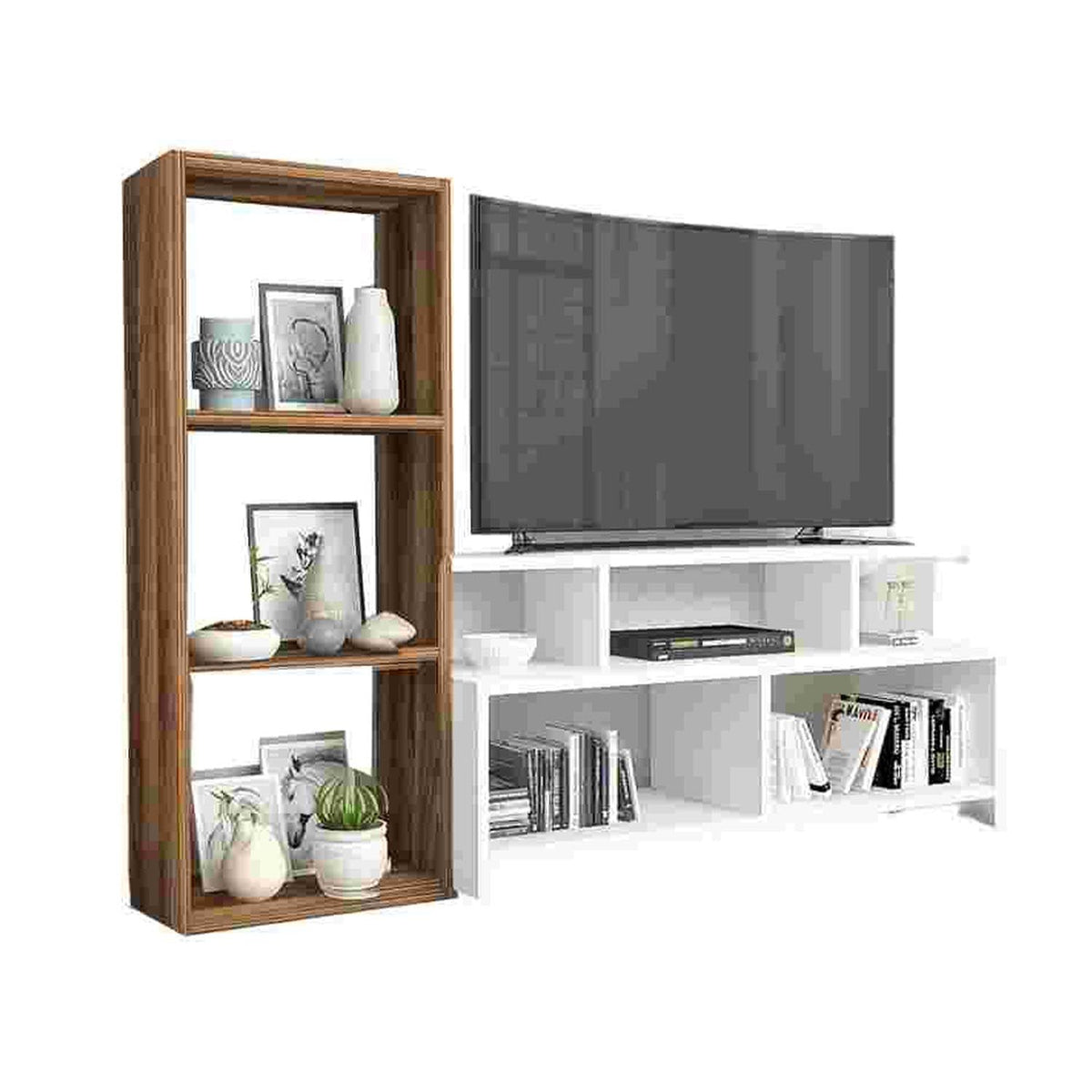 Kariya TV unit with 3 shelves and a side stand made of MDF wood