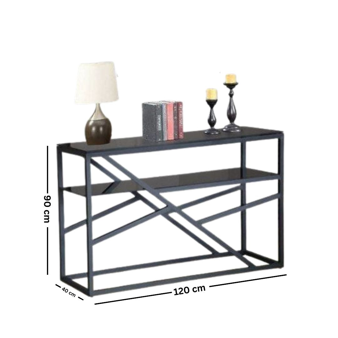 Metal console with wood surface + glass – luxury modern design