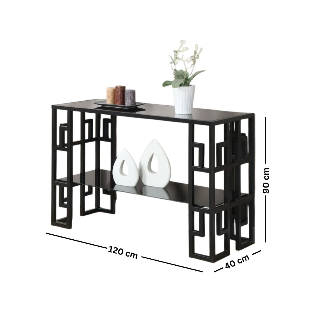 Metal console with transparent glass top – luxurious modern design