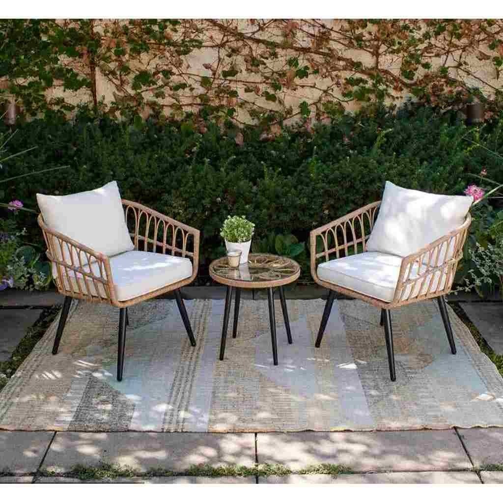 Sydney Balcony Set Small Modern Wicker for Narrow Spaces with Elegant Table