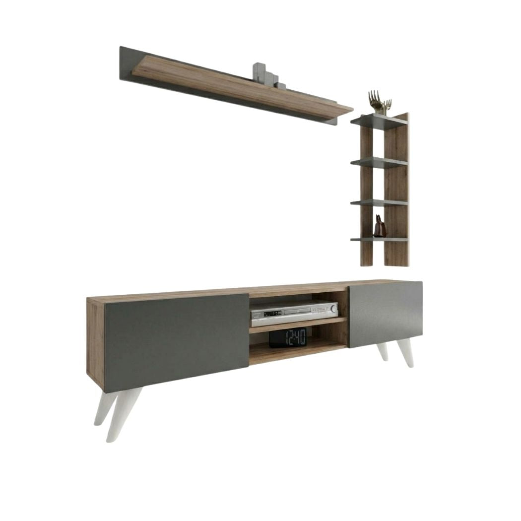 ترابيزة تلفزيون مودرن من خشب MDF مع وحدات تخزين ورف علوي لتنظيم أنيق لغرفة المعيشة HFS-002