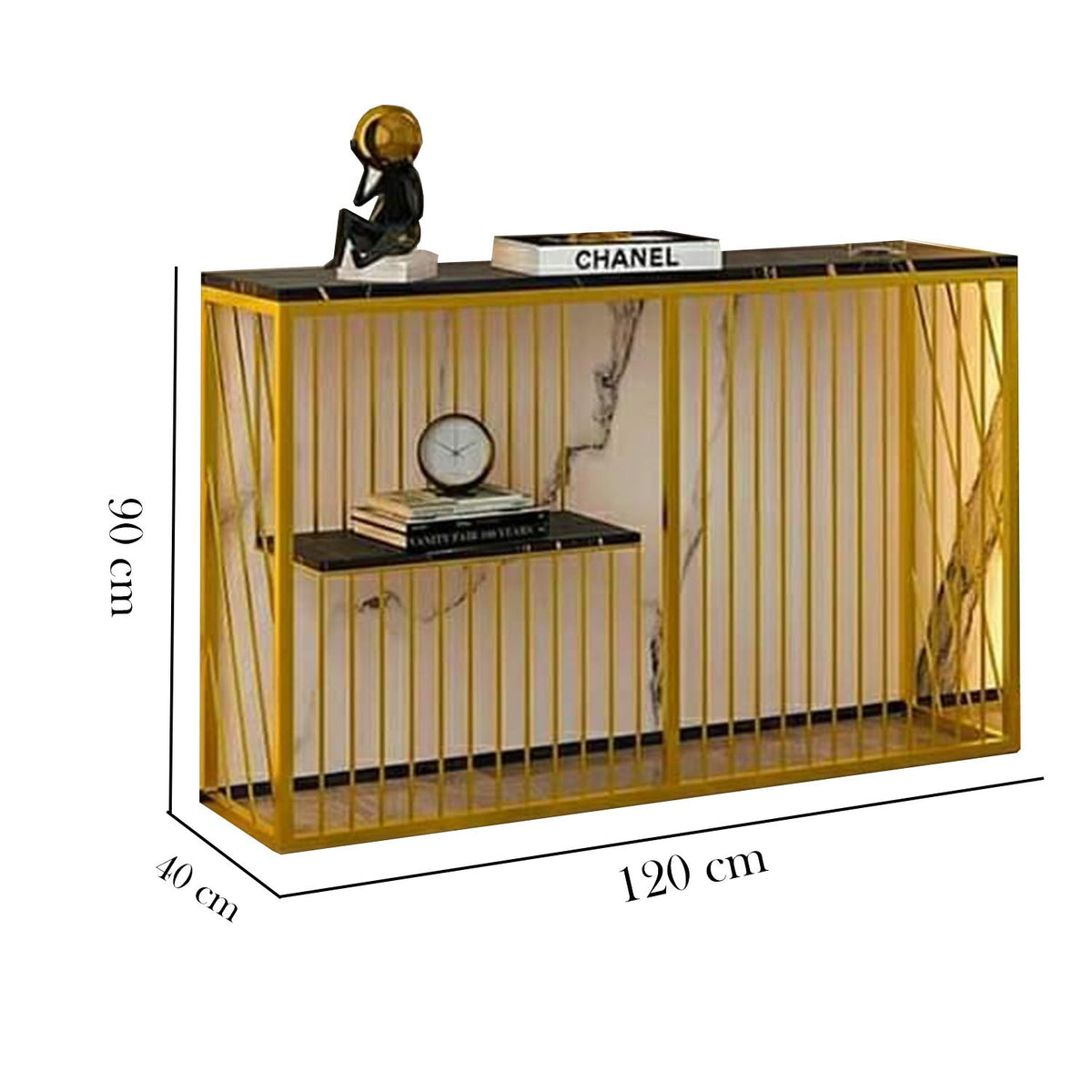 Metal steel console with black marble wood surface – 120 cm – DEA-088