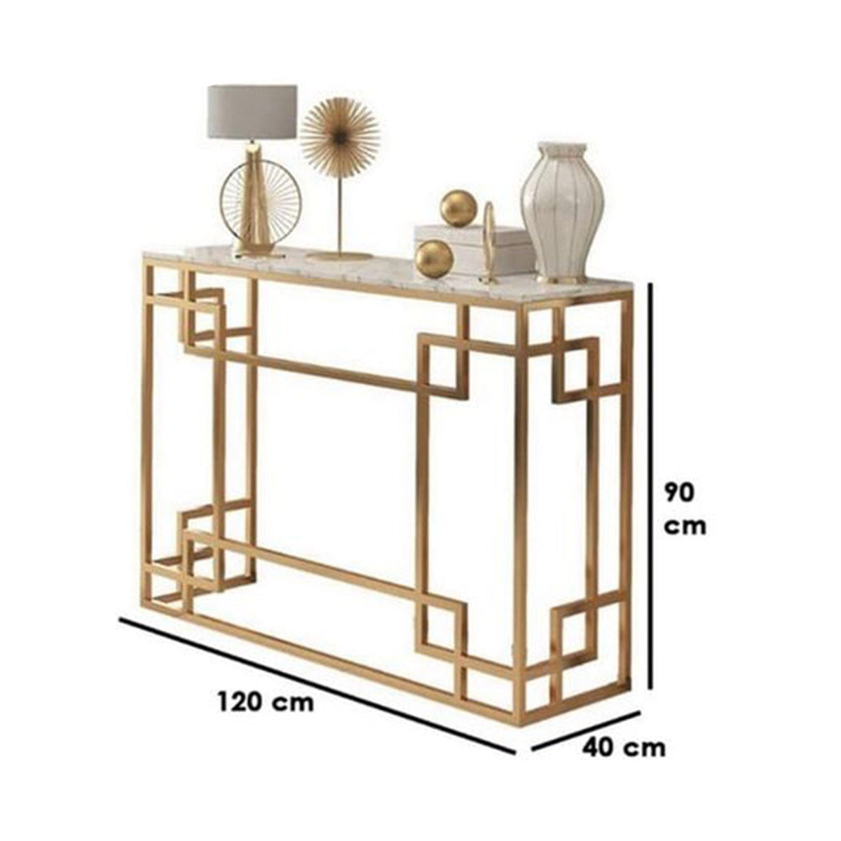 Metal steel console with white Turkish Carrara marble top – 120 cm – DEA-081
