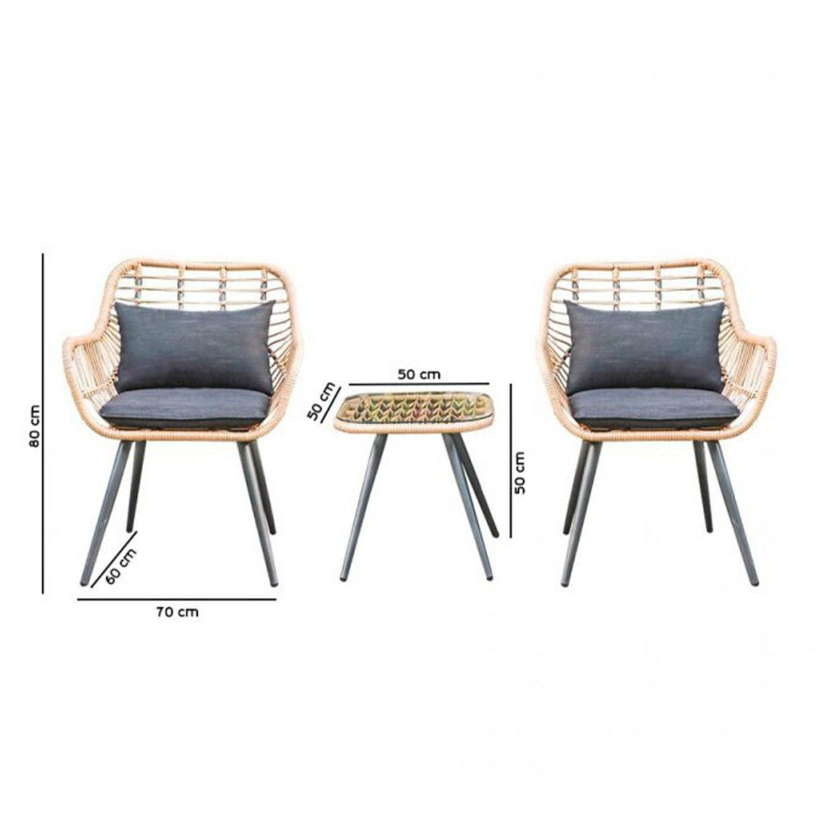 Rattan Alexa set, 2 chairs and a table