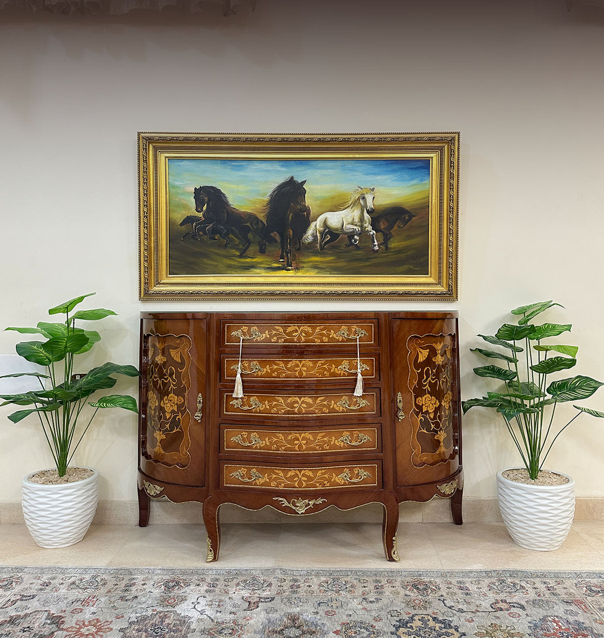 Classic bio made of beechwood and natural marquetry with brass and glass details - GLH-001