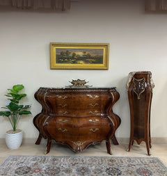 Classic sideboard made of beechwood and natural marquetry with brass and glass details – GLH-007