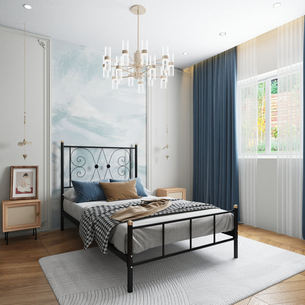 سرير معدني MES-066 – تصميم عصري من الحديد المطلي بالكتروستاتيك مع قاعدة خشب موسكي متينة