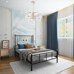 MES-066 Metal Bed – Modern Design of Electrostatic Painted Iron with Durable Moski Wood Base