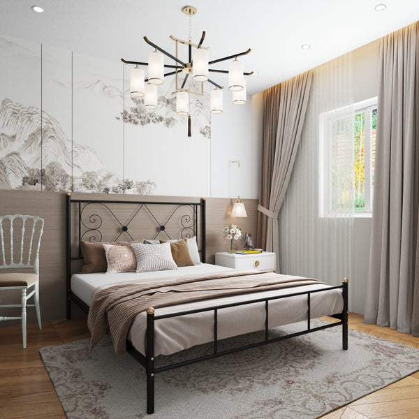 سرير معدني MES-068 – تصميم فاخر من الحديد المطلي بالكتروستاتيك مع قاعدة خشب موسكي قوية