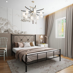 MES-068 Metal Bed – Luxury Design of Electrostatic Painted Iron with Strong Moski Wood Base