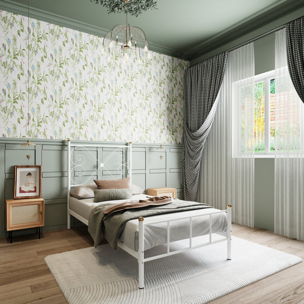 سرير معدني مودرن MES-065 – تصميم أنيق من الحديد المطلي بالكتروستاتيك مع قاعدة خشب موسكي متينة