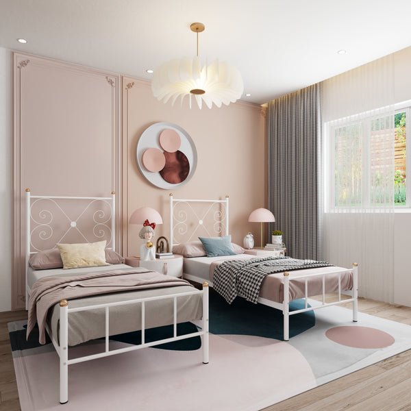 سرير معدني مودرن MES-064 – تصميم أنيق من الحديد المطلي بالكتروستاتيك مع قاعدة خشب موسكي