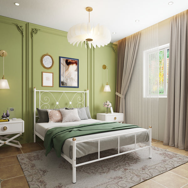 سرير معدني MES-067 – تصميم أنيق من الحديد المطلي بالكتروستاتيك مع قاعدة خشب موسكي متينة