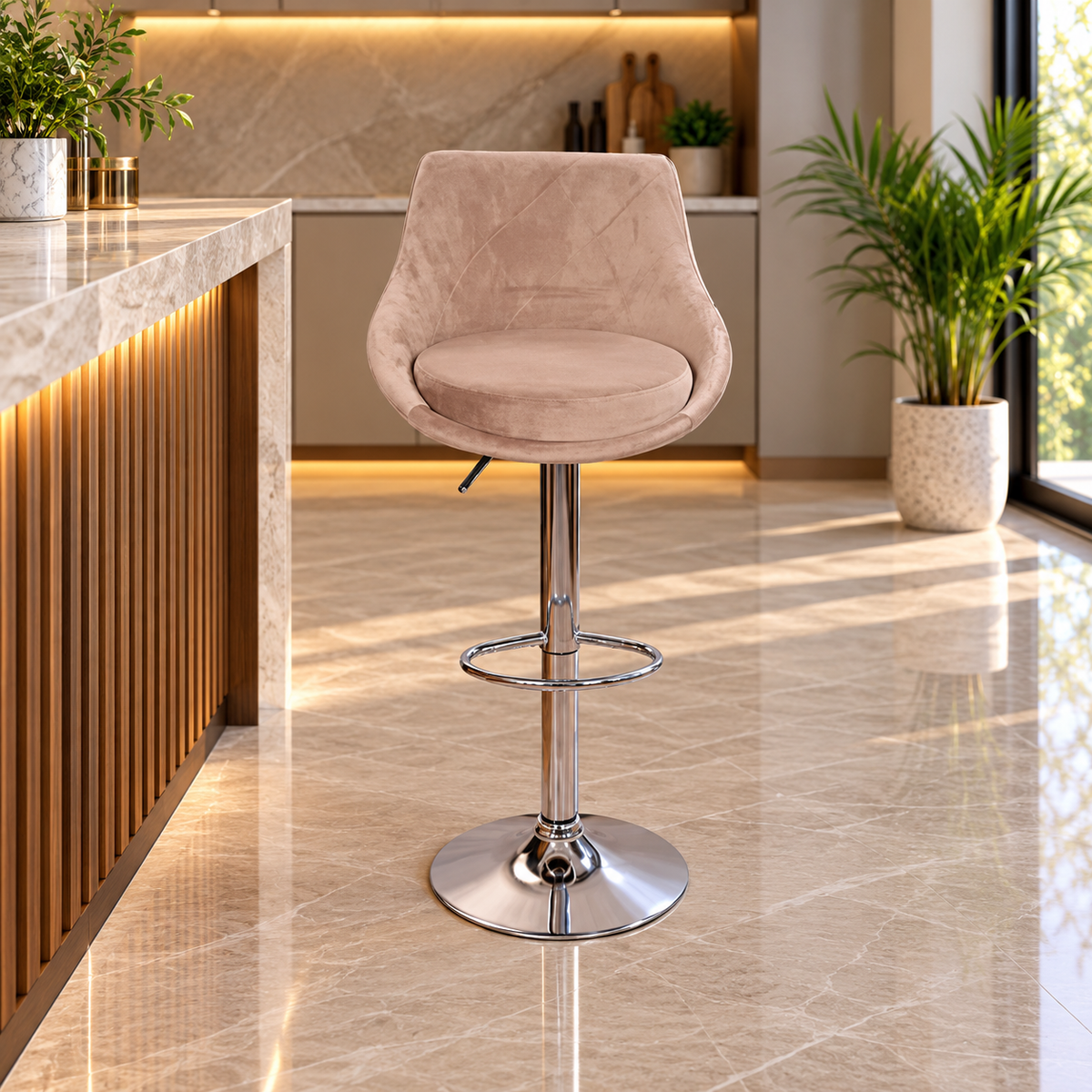 Hydraulic Velvet Bar Stool - OMA-006
