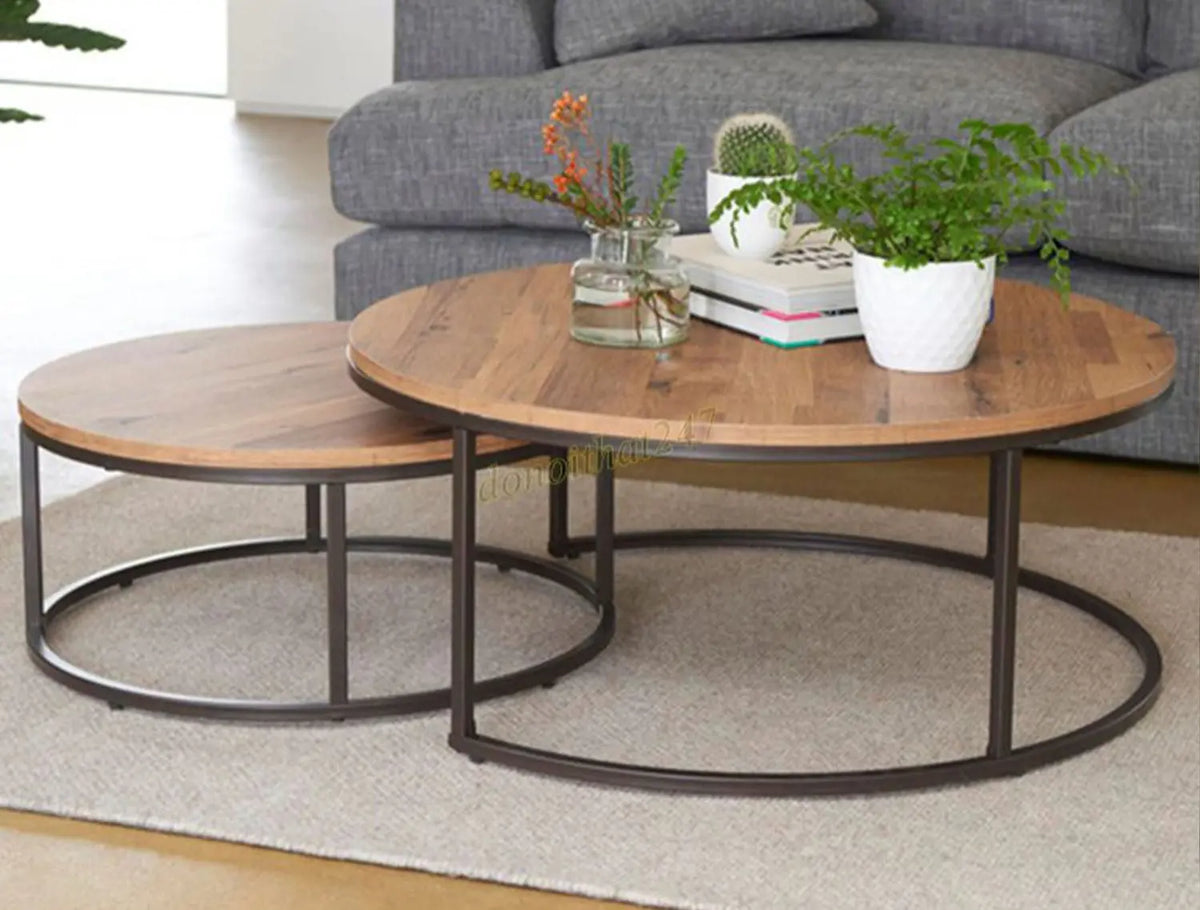 عدد 2 ترابيزة خشب MDF عالي الجودة - قطر 80cm,50cm - ANT-173