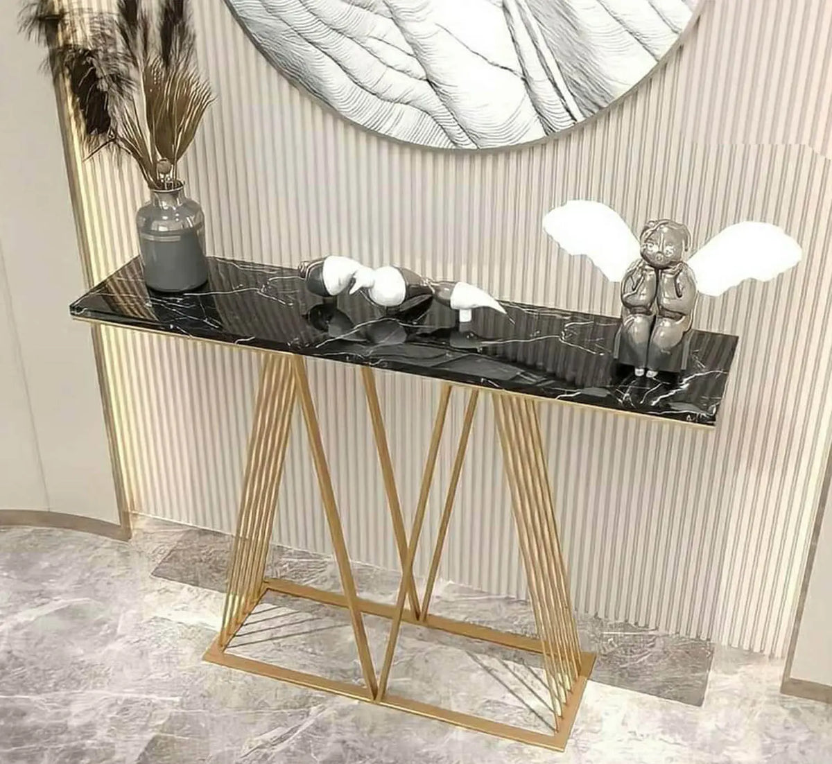 Modern console iron and black Spanish marble – luxurious and contemporary design