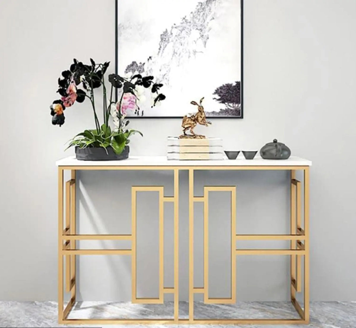 Metal steel console with white Turkish Carrara marble top – 120 cm – DEA-084