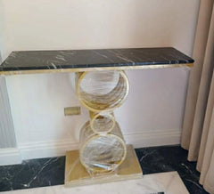 Metal steel console with Spanish black marble top – 120 cm – DEA-086