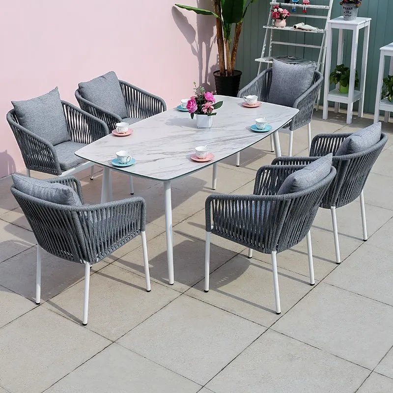 Dining set 6 chairs and iron table with marble top - luxury modern design