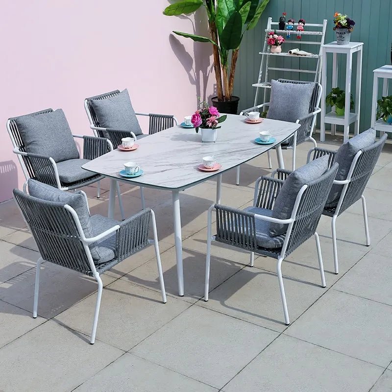 Dining set 6 chairs and iron table rust-resistant - modern durable design