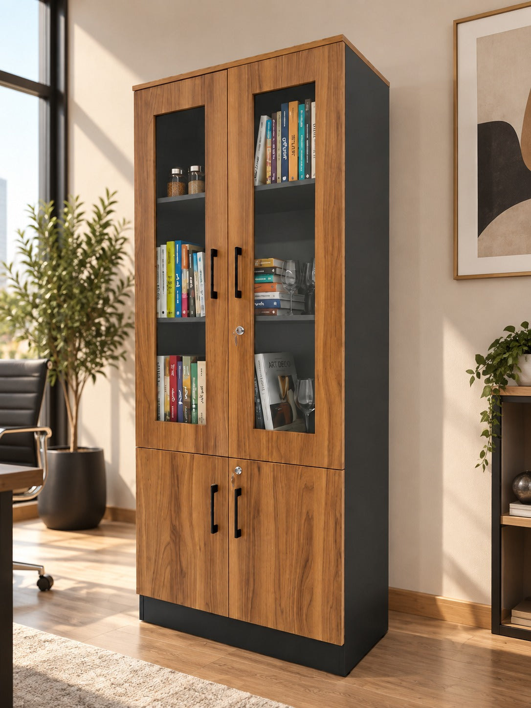 مكتبة مودرن من خشب MDF والزجاج من أوسكار فرنتشر - OFF-MD-002
