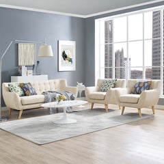 Luxury Beech Wood Natural Seating Set with Koya Linen Fabric – Sofa + 2 Chairs