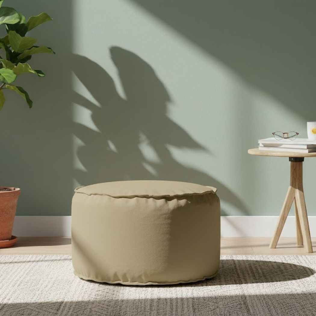Bean bag pouf Small size with Sabia fabric, chic and modern in beige color ELH-091