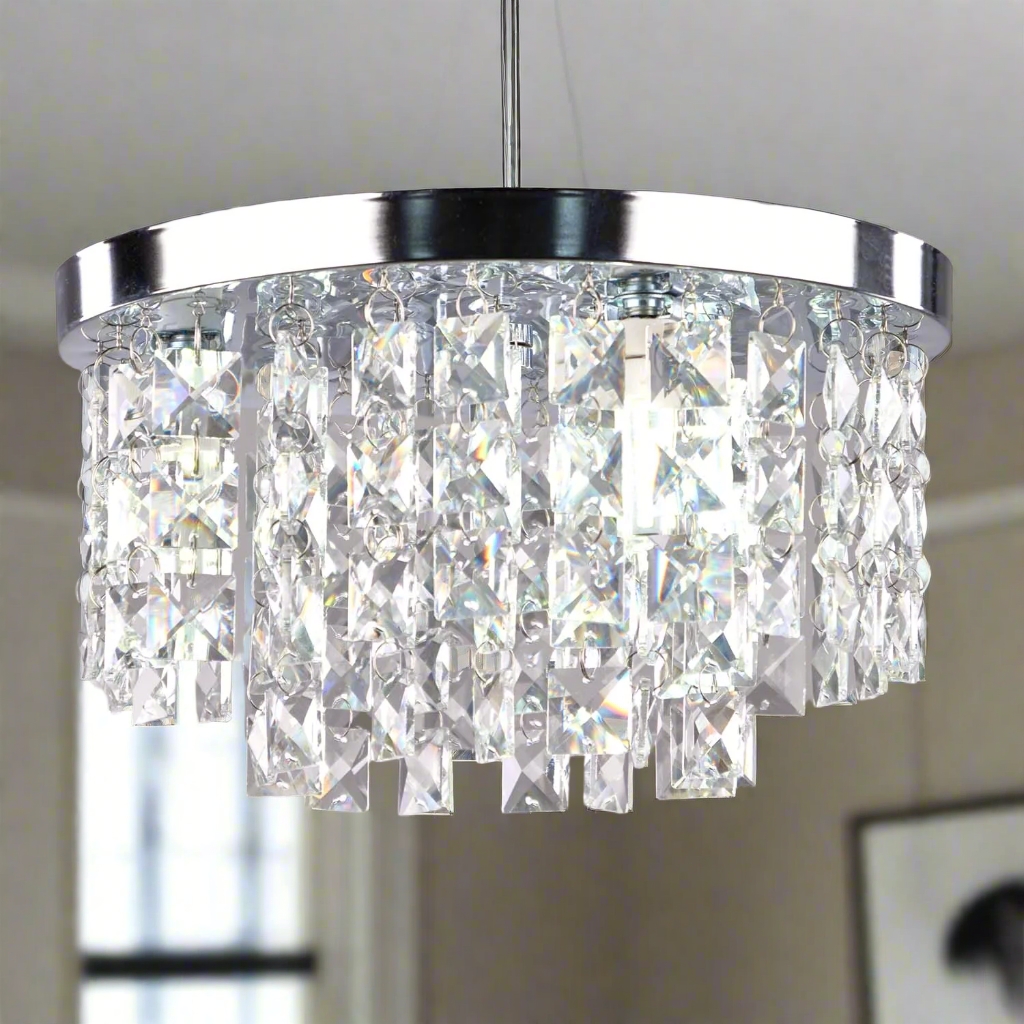 Crystal and steel chandelier with a luxurious touch