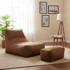 Lazy Chair with Very Comfortable Ottoman in Brown Sabia Fabric ELH-041