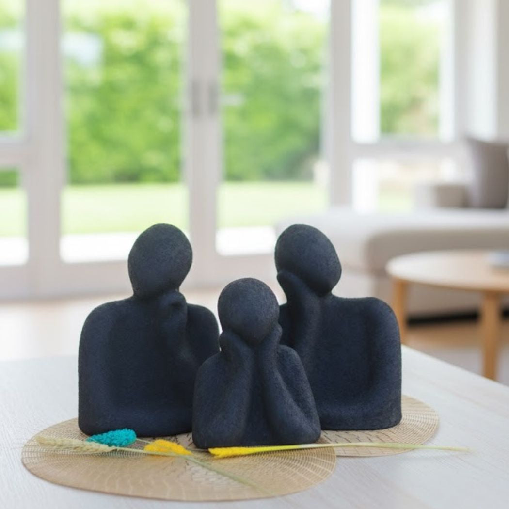 Set of 3 Black Speckled Pottery Vases with Modern Design – KHK-017