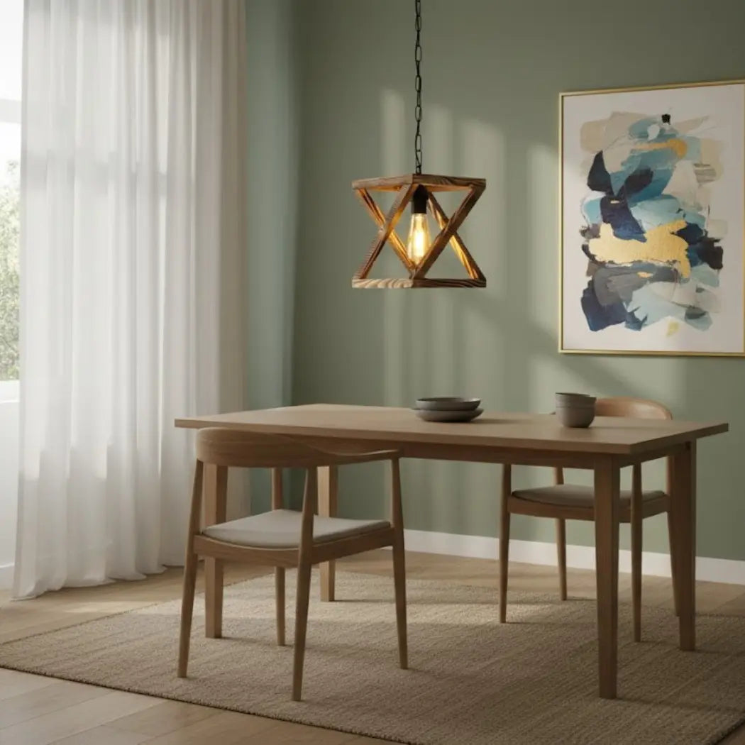 Single Ceiling Pendant Natural Wood Transparent Insulating Coating – Burnt Wood Style – Model SKN-045 from Oscar Furniture